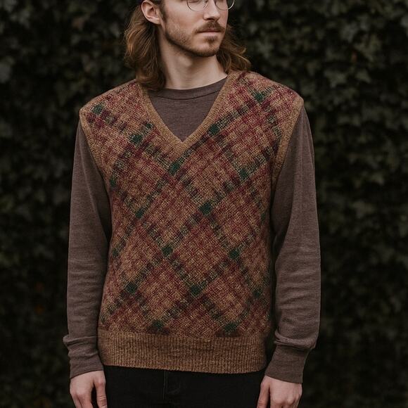 Vintage 70s Men's Wool Blend Webster Sweater Vest M - Picture 1 of 5